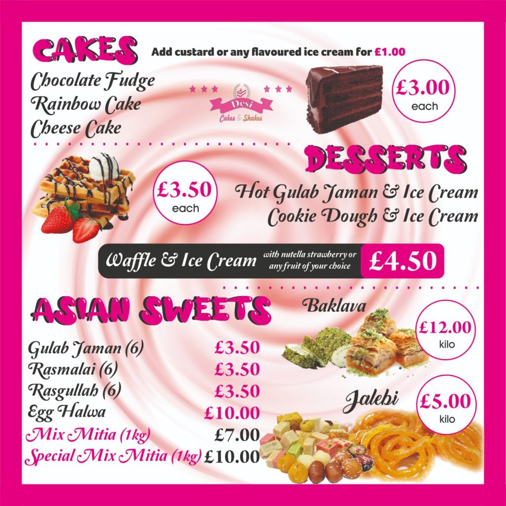 Menu Desi Cakes & Shakes